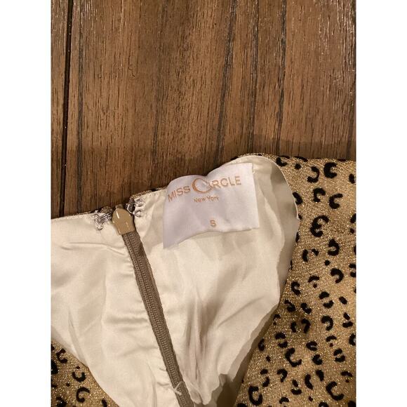 Miss Circle Asymmetrical Leopard Metallic Mini Long Sleeve V Neck Ruched Dress S - Picture 9 of 15